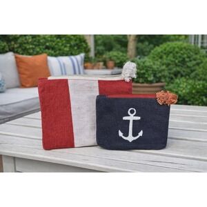 Mud Pie Sea Icon Anchor Cosmetic Case & Jute Carryall Bag Set of 2